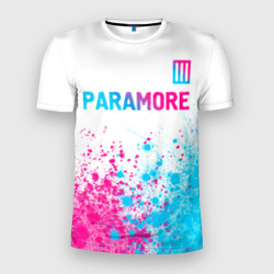 Мужская футболка 3D Slim Paramore neon gradient style: символ сверху