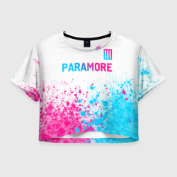 Женская футболка Crop-top 3D Paramore neon gradient style: символ сверху