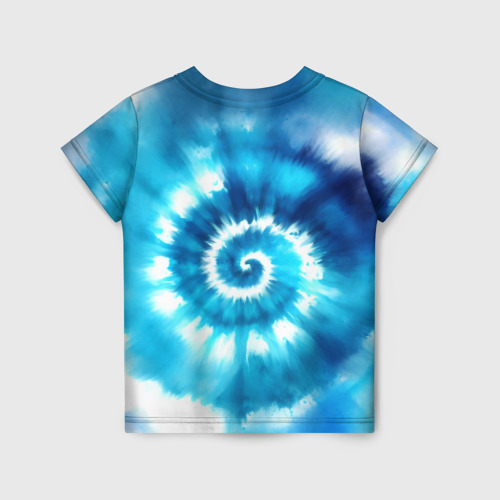 Детская футболка 3D с принтом Тай-дай: бело-голубая спираль, вид сзади #1