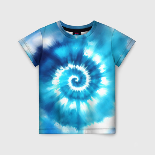 Детская футболка 3D с принтом Тай-дай: бело-голубая спираль, вид спереди #2