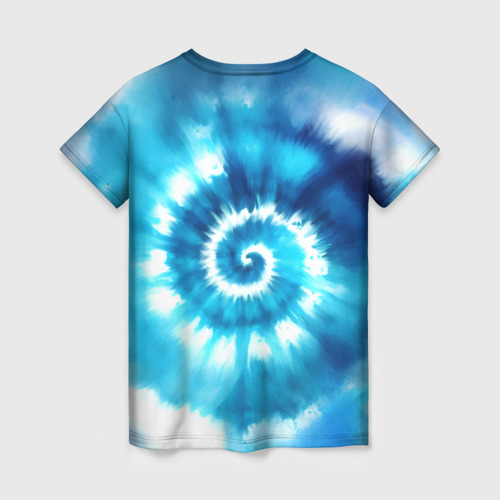 Женская футболка 3D с принтом Тай-дай: бело-голубая спираль, вид сзади #1