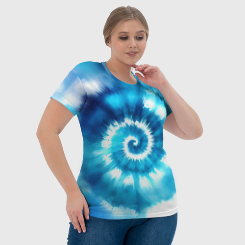 Женская футболка 3D с принтом Тай-дай: бело-голубая спираль, фото #4