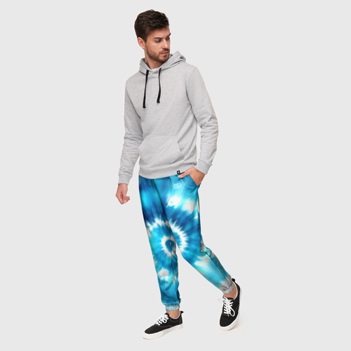 Мужские брюки 3D Тай-дай: бело-голубая спираль, цвет 3D печать - фото 3