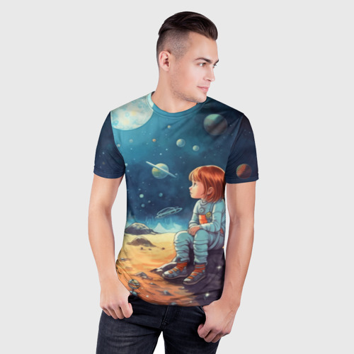 Мужская футболка 3D Slim с принтом Космическая путешественница: арт нейросети, фото на моделе #1