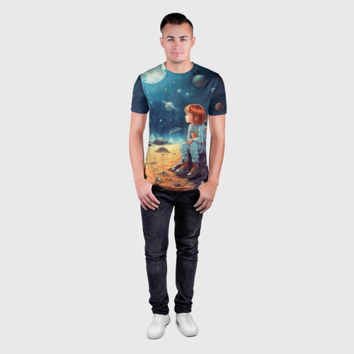 Мужская футболка 3D Slim с принтом Космическая путешественница: арт нейросети, вид сбоку #3
