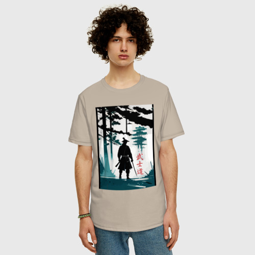 Мужская футболка хлопок Oversize Бусидо - кодекс самурая - иероглифы, цвет миндальный - фото 3