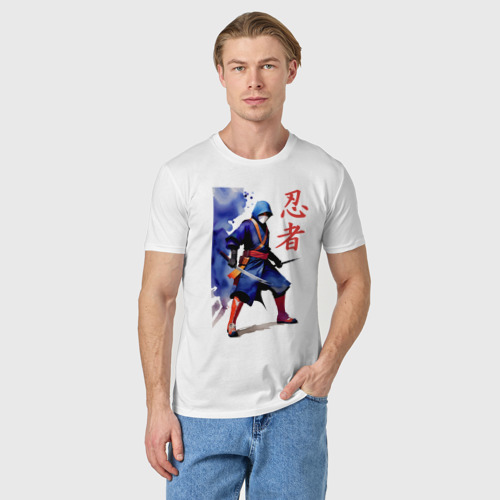 Мужская футболка хлопок Ниндзя - иероглифы - акварель - нейросеть, цвет белый - фото 3