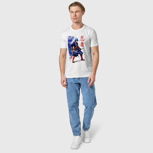 Мужская футболка хлопок Ниндзя - иероглифы - акварель - нейросеть, цвет белый - фото 5