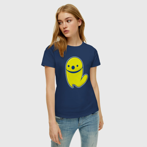 Женская футболка хлопок Червячок милое насекомое, цвет темно-синий - фото 3