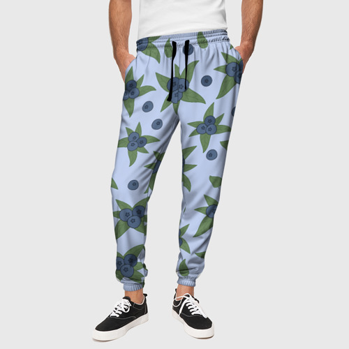 Мужские брюки 3D Ягода - голубика на листьях, цвет 3D печать - фото 4