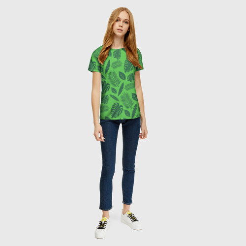 Женская футболка 3D Зеленые листики, цвет 3D печать - фото 5