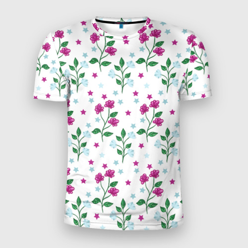 Мужская футболка 3D Slim с принтом Stars flowers, вид спереди #2