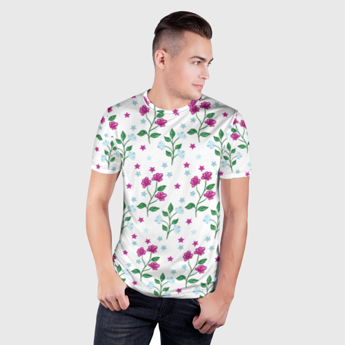 Мужская футболка 3D Slim с принтом Stars flowers, фото на моделе #1