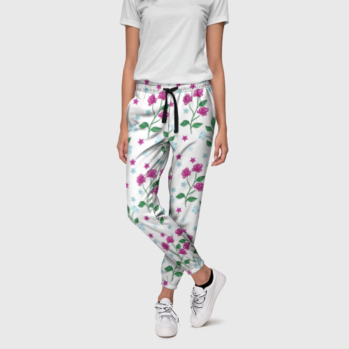 Женские брюки 3D с принтом Stars flowers, фото на моделе #1