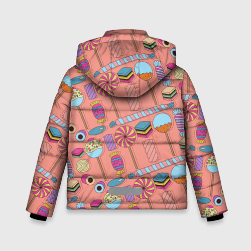 Зимняя куртка для мальчиков 3D с принтом Сладкие конфетки, вид сзади #1