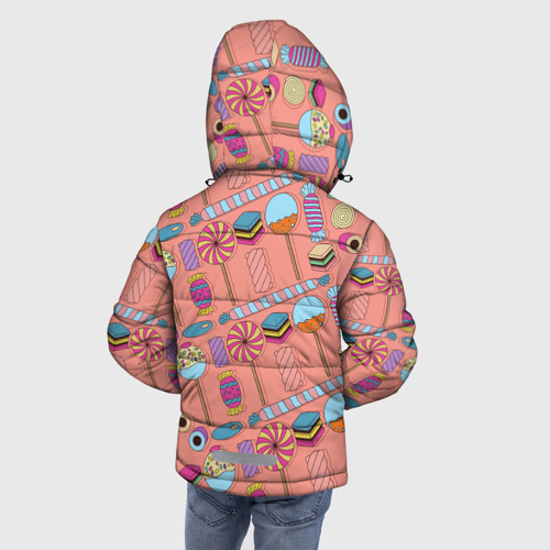 Зимняя куртка для мальчиков 3D с принтом Сладкие конфетки, вид сзади #2