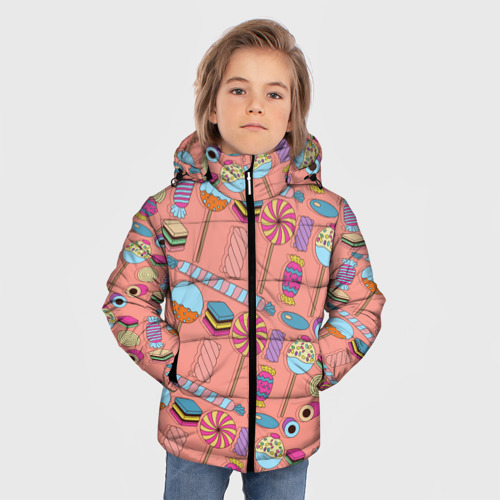 Зимняя куртка для мальчиков 3D с принтом Сладкие конфетки, фото на моделе #1