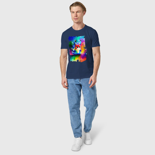 Мужская футболка хлопок Акварельный Пикачу - поп-арт, цвет темно-синий - фото 5