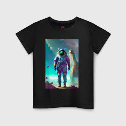 Детская футболка хлопок Космонавт на планете динозавров - нейросеть
