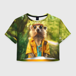 Женская футболка Crop-top 3D  Peace - хиппи квокка короткохвостый кенгуру