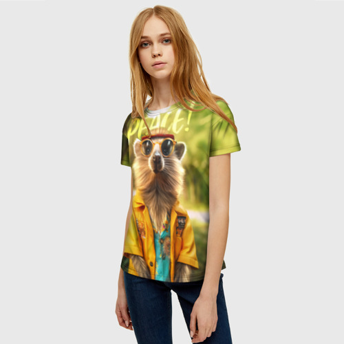 Женская футболка 3D с принтом Peace - хиппи квокка короткохвостый кенгуру, фото на моделе #1