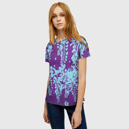 Женская футболка 3D Blue flowers, цвет 3D печать - фото 3