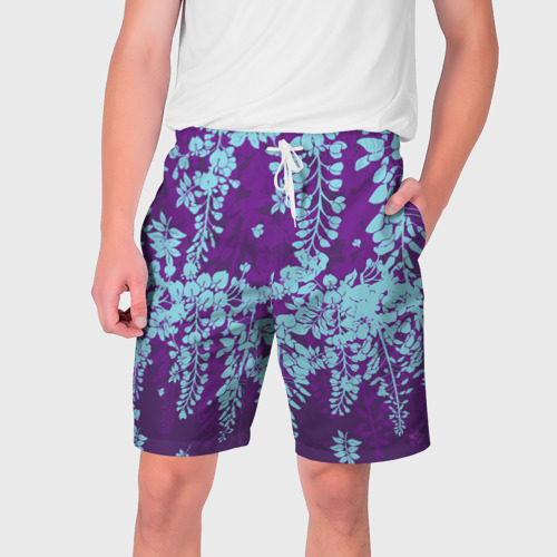 Мужские шорты 3D с принтом Blue flowers, вид спереди #2