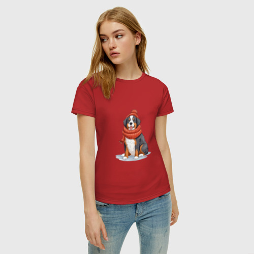 Женская футболка хлопок Лучший друг - бернский зенненхунд, цвет красный - фото 3
