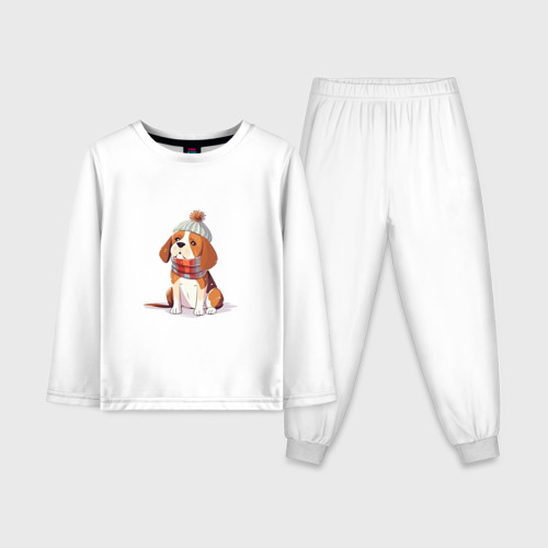 Детская пижама с лонгсливом из хлопка с принтом Лучший друг — бигль, вид спереди №1