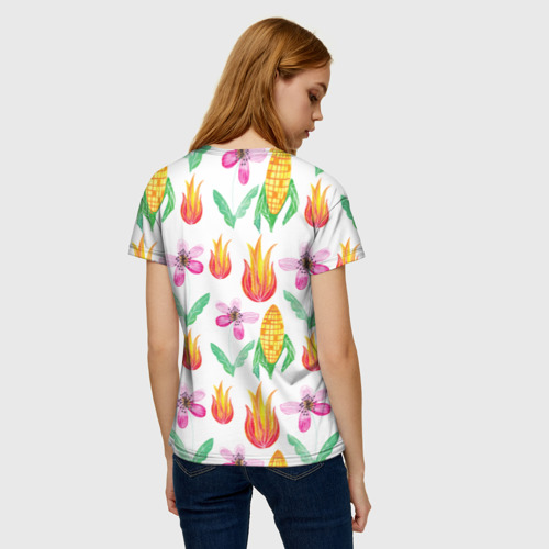 Женская футболка 3D Кукуруза и цветочки, цвет 3D печать - фото 4