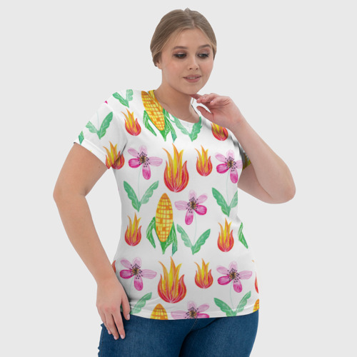 Женская футболка 3D Кукуруза и цветочки, цвет 3D печать - фото 6