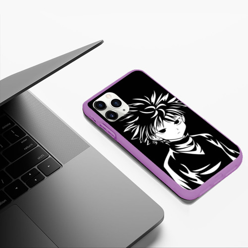 Чехол для iPhone 11 Pro Max матовый Киллуа - чб, цвет фиолетовый - фото 5