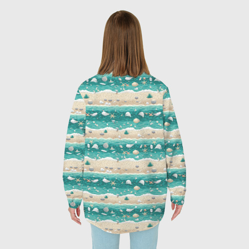 Женская рубашка oversize 3D Ракушки и море, цвет белый - фото 4