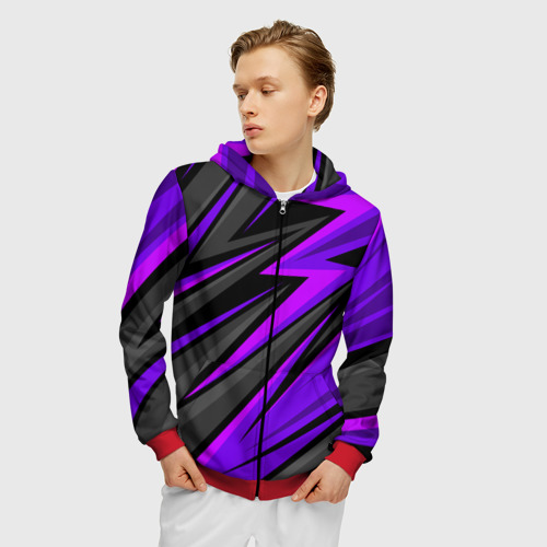 Мужская толстовка 3D на молнии с принтом Спорт униформа - пурпурный, фото на моделе #1