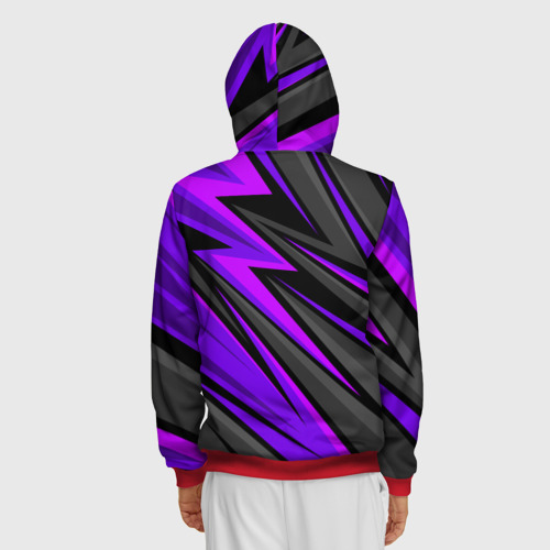 Мужская толстовка 3D на молнии с принтом Спорт униформа - пурпурный, вид сзади #2