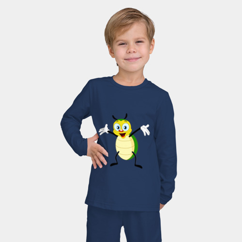 Детская пижама с лонгсливом хлопок Радостный жук, цвет темно-синий - фото 3