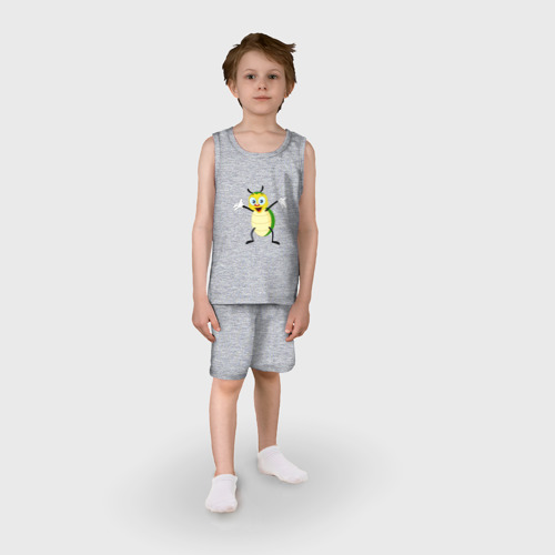 Детская пижама с шортами хлопок Радостный жук, цвет меланж - фото 3