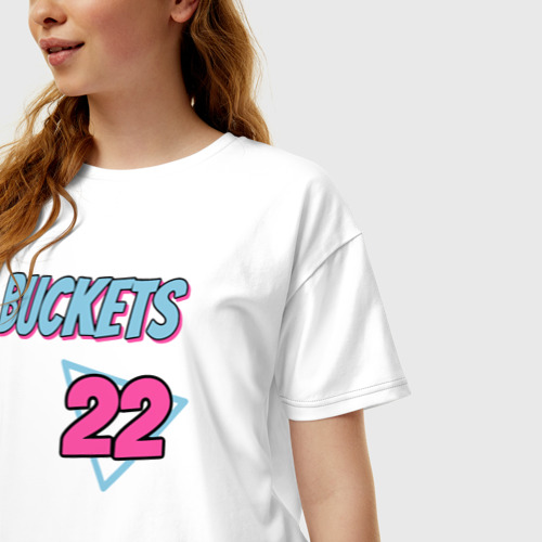 Женская футболка хлопок Oversize Buckets 22, цвет белый - фото 3