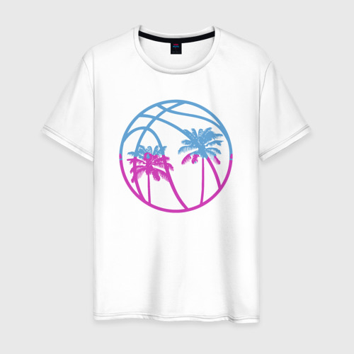 Мужская футболка из хлопка с принтом Miami beach, вид спереди №1