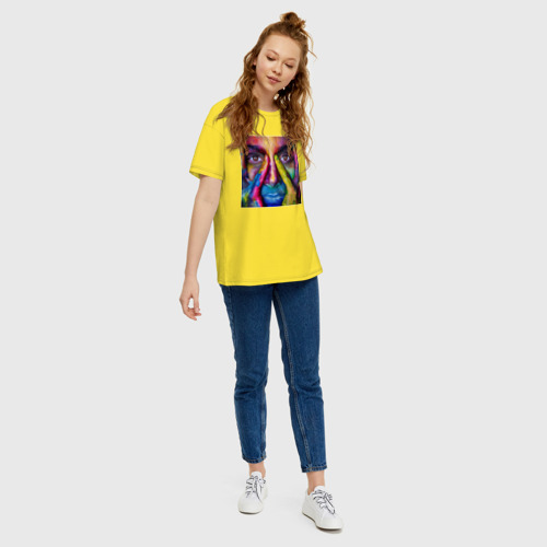Женская футболка хлопок Oversize Девушка в краске, цвет желтый - фото 5