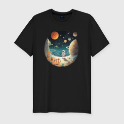 Мужская футболка хлопок Slim Космический путешественник: арт нейросети