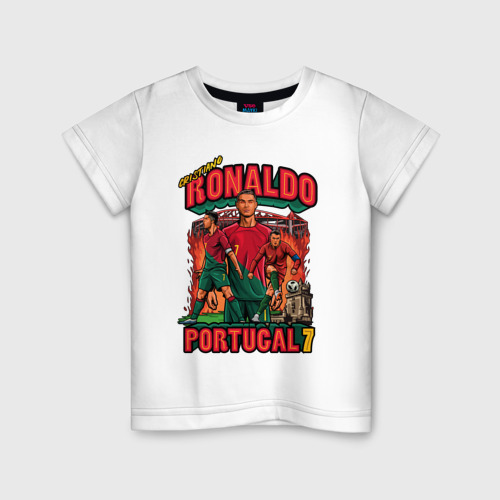 Детская футболка из хлопка с принтом Криштиану Роналду Португалия 7, вид спереди №1