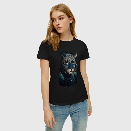 Женская футболка хлопок с принтом Снежный барс: арт нейросети, фото на моделе #1