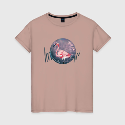Женская футболка хлопок Розовая птица, цвет пыльно-розовый