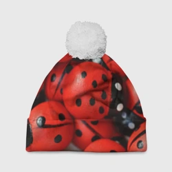 Шапка 3D c помпоном Куча божьих коровок