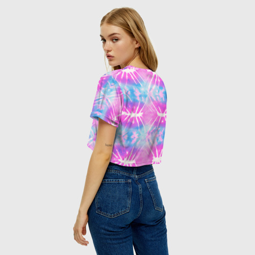 Женская футболка Crop-top 3D Голубо-розовый узор тай-дай, цвет 3D печать - фото 5