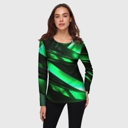 Женский лонгслив 3D Зеленая неоновая абстракция - фото 2