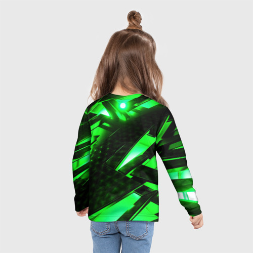 Детский лонгслив 3D с принтом Яркий зеленый неон, вид сзади #2