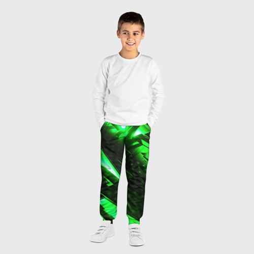 Детские брюки 3D с принтом Яркий зеленый неон, вид сбоку #3