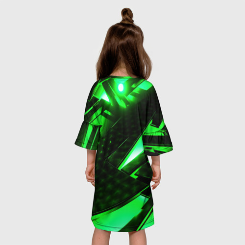 Детское платье 3D с принтом Яркий зеленый неон, вид сзади #2